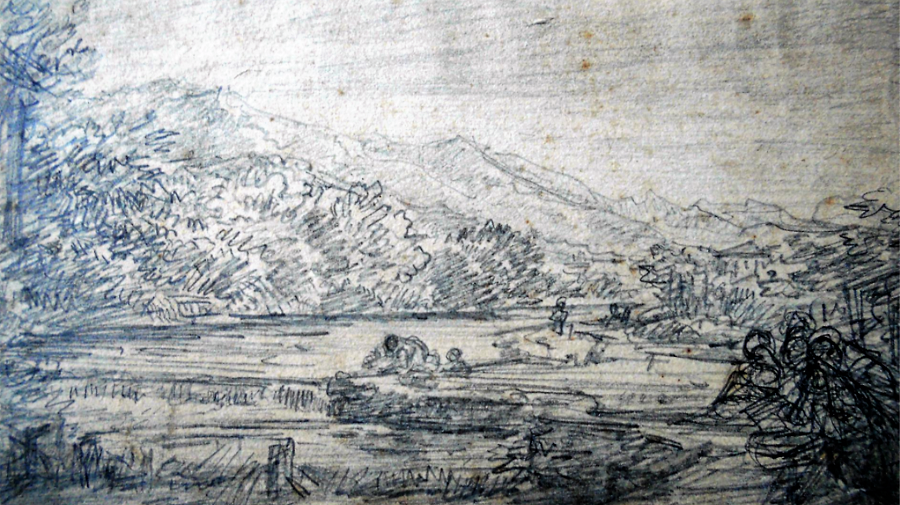 CorsiArte_Giovanni Carnovali, Paesaggi con figure, 1850/60,  matita su carta, Collezione privata